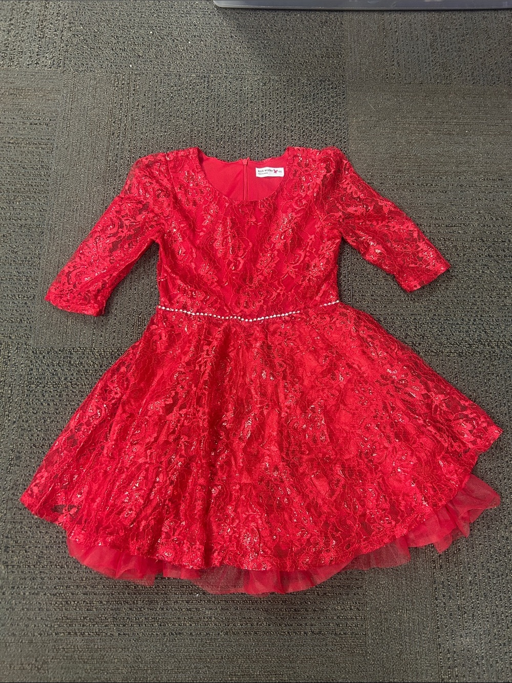 Knitworks Red Lace Dance Dress with Rhinestone Waist